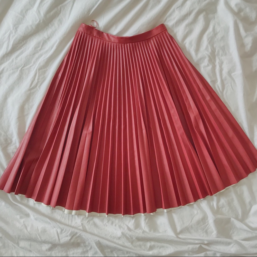 Topshop pu pleated pleather midi skirt (pink)